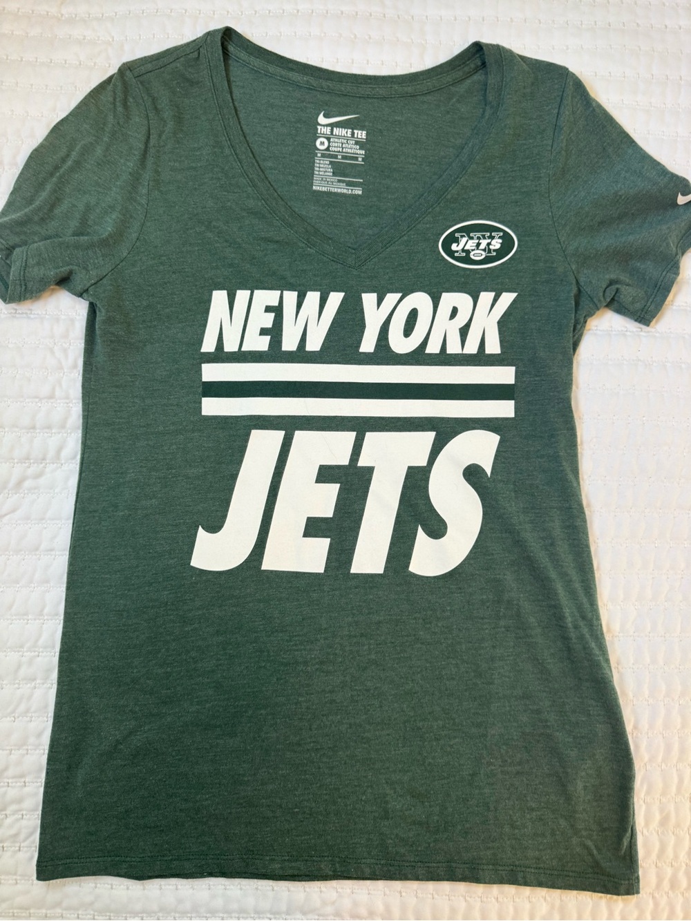 Nike Women's Dark Green V-Neck Short Sleeve Tee with White Graphics